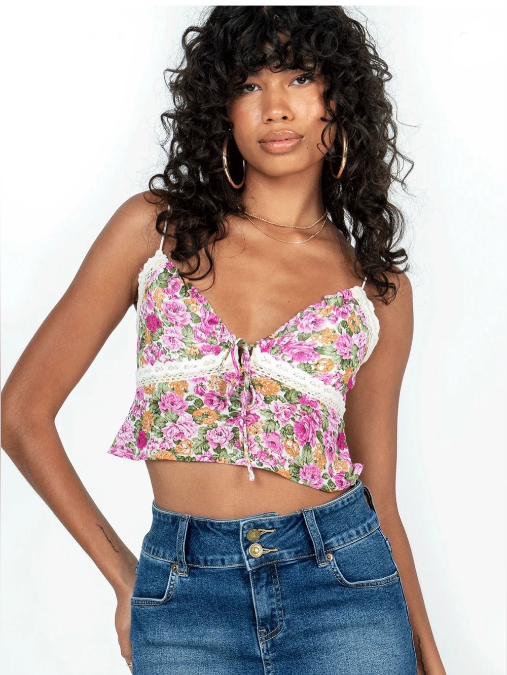 Princess Polly Emilee Floral Lace-Trim Crop Cami Top -